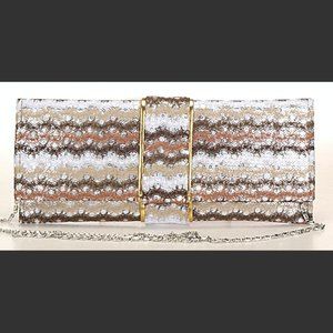 Colorful designner clutch, brown & beige